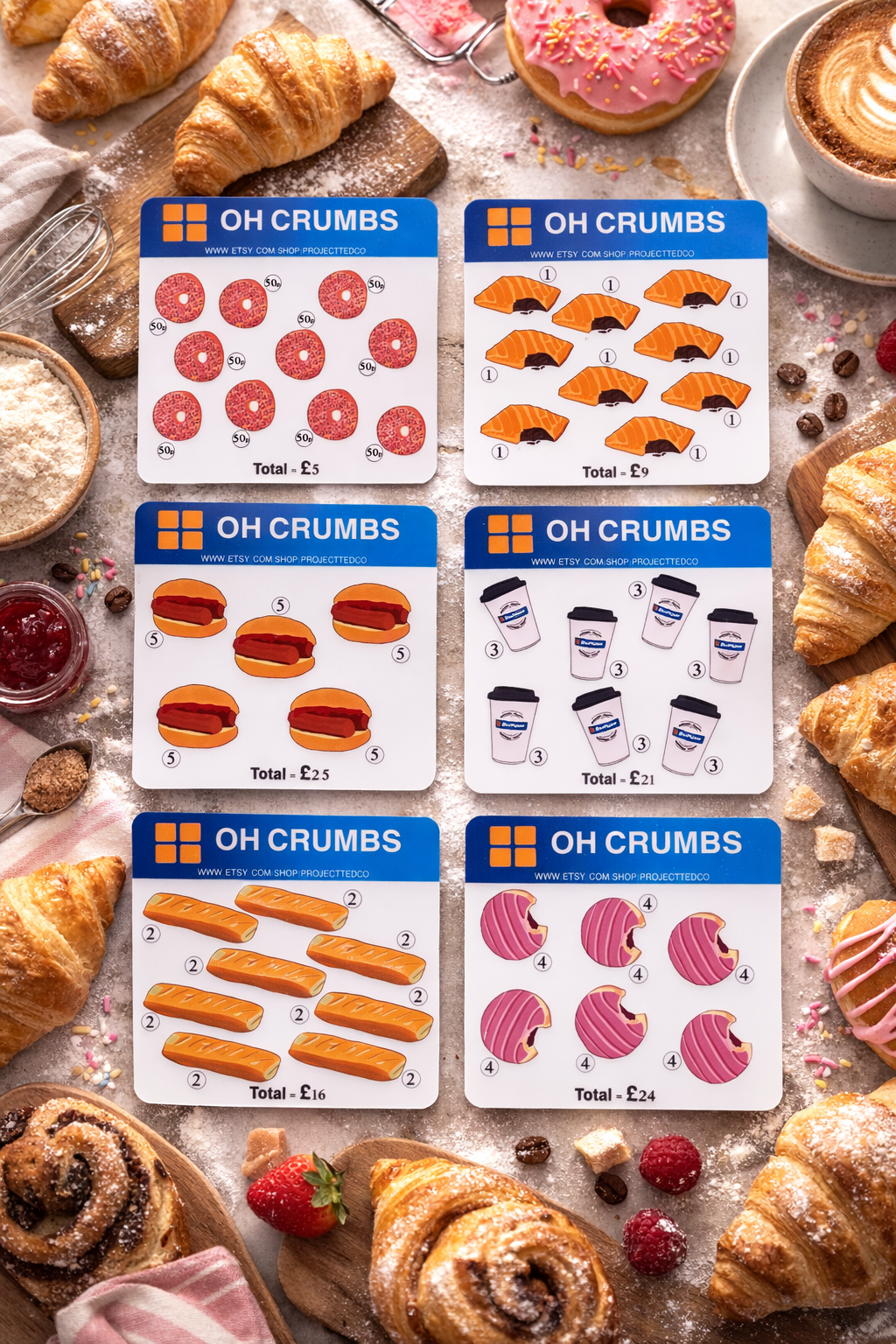 Oh Crumbs! Pastry themed mini laminated savings challenges (pack of 6)