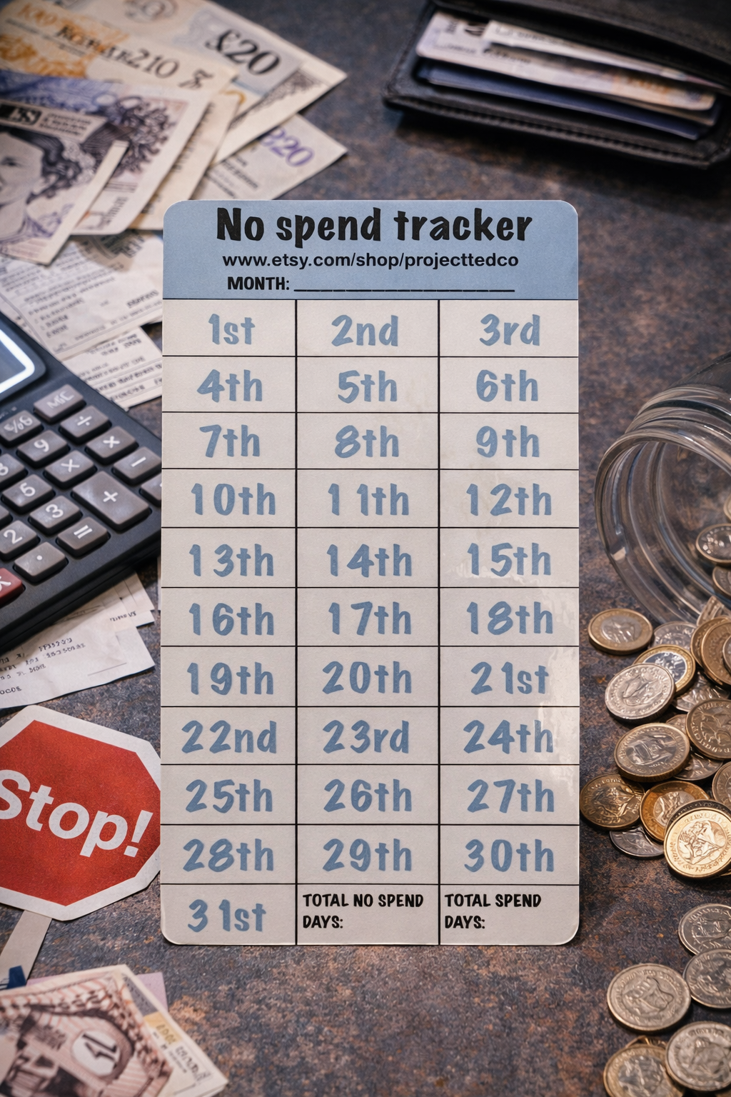 No Spend Money Tracker for savings and challenges